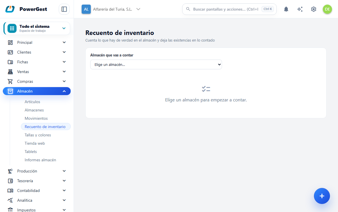 La pantalla de recuento, con lo contado frente a lo que consta en existencias