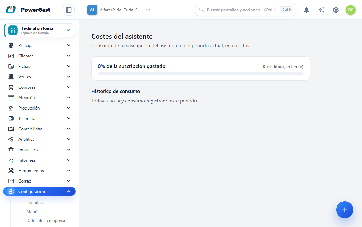 La pantalla de consumo del asistente, con el gasto por día y por persona