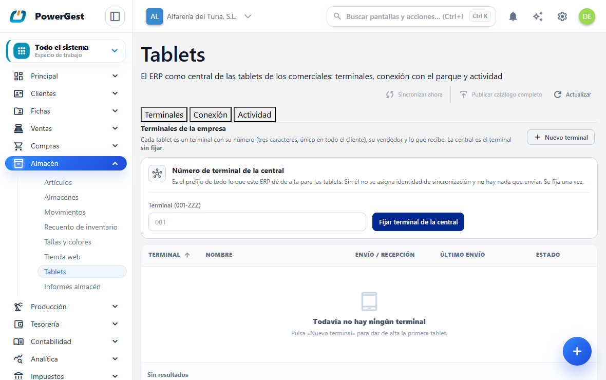 La pantalla del catálogo para tablets, desde la que se publica y se conectan los dispositivos