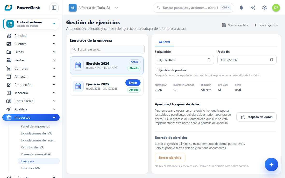 La lista de ejercicios de la empresa