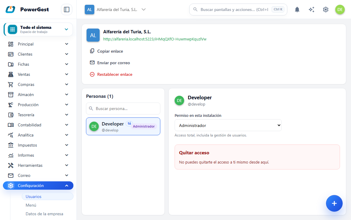 La lista de personas con acceso al ERP