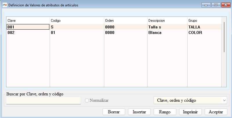 Atributo talla y color