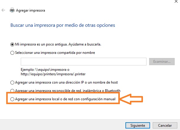 agregar una impresora local