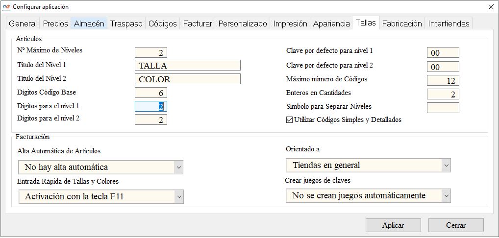 configuracion tallas