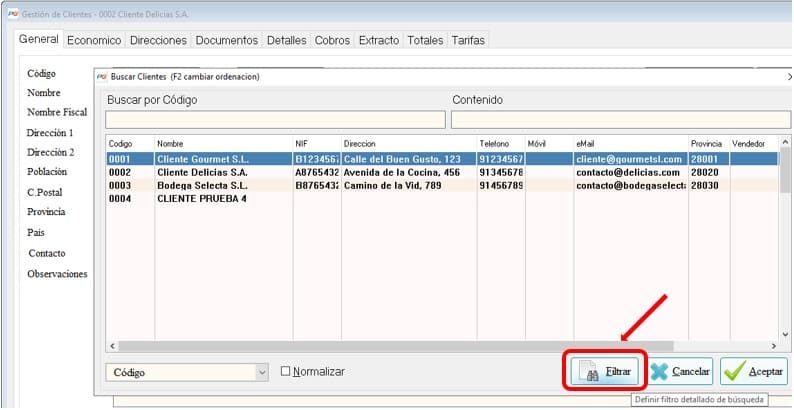 filtrar cliente