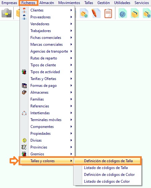 menu tallas y color