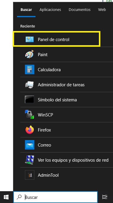 panel de control